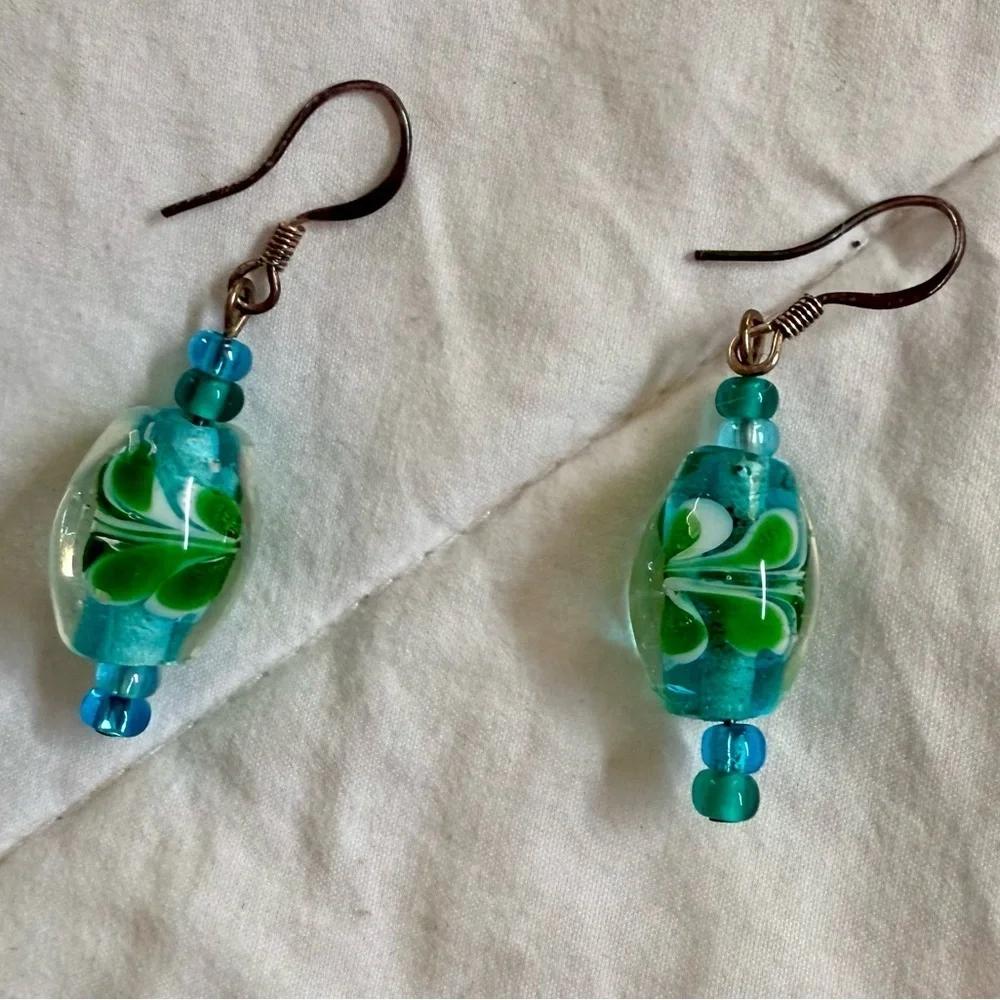 Blue and Green Beaded Necklace & Earrings Set